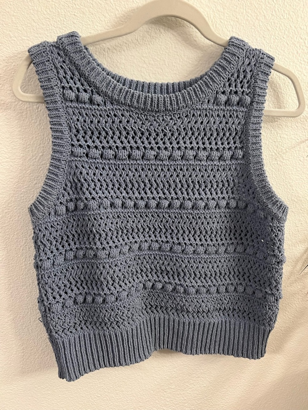 Greige Crochet Knit Tank Top | Size L/XL | Textured Sleeveless Sweater